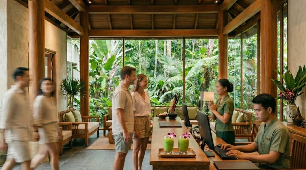 Full Service Hotel lobby หรูหราพร้อม Concierge และบริการครบวงจร